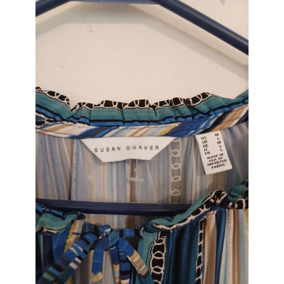 Susan Graver Pullover Knit Tunic Top M Blue Striped Longsleeve Casual Lagenlook - Picture 5 of 9